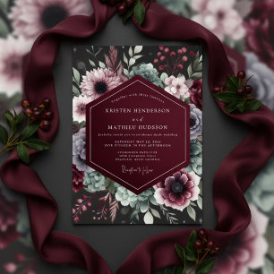 Convites Casamento Florido Opulento Borgonha