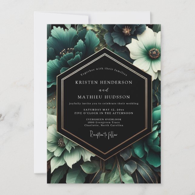 Convites Casamento Florido Opulento Turquesa (Frente)
