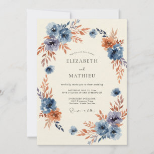 Convites Casamento Florido Outonal Azul