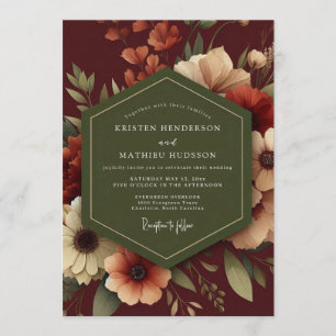 Convites Casamento Florido Outonal Borgonha