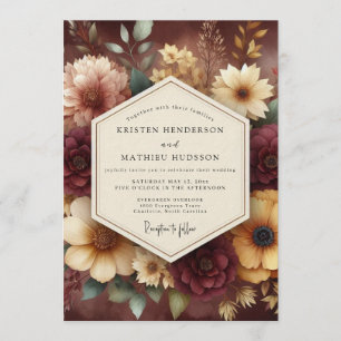Convites Casamento Florido Outonal Borgonha