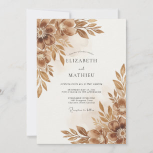 Convites Casamento Florido Outonal Marrom