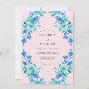 Convites Casamento Florido Pintado de Azul Verde