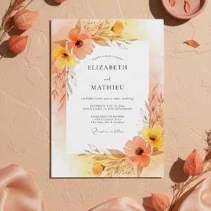 Convites Casamento Florido Pintado de Pêssego