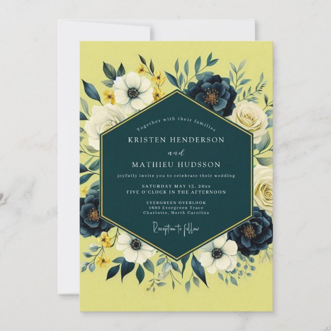 Convites Casamento Florido Pintura em Chartreuse (Frente)