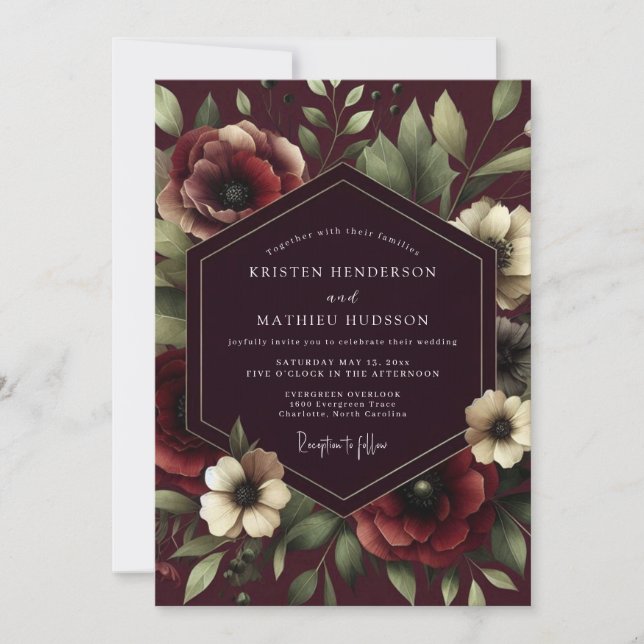 Convites Casamento Florido Renascença Claret (Frente)