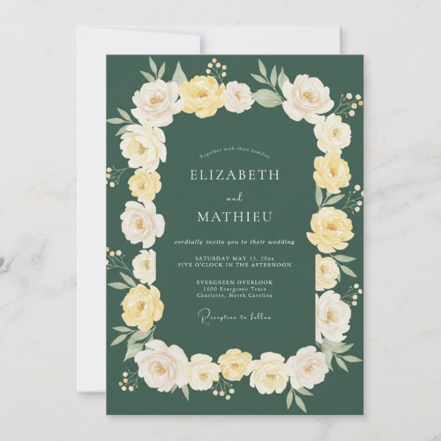 Convites Casamento Florido Romance Verde Floresta (Frente)