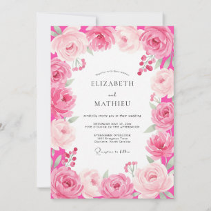 Convites Casamento Florido Romântico Rosa Quente