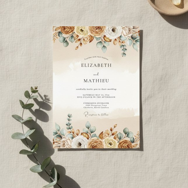 Convites Casamento Florido Rústico Dourado (Criador carregado)