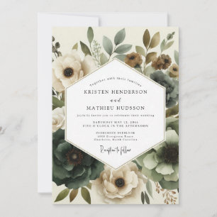 Convites Casamento Florido Silenciado em Verde Salvia