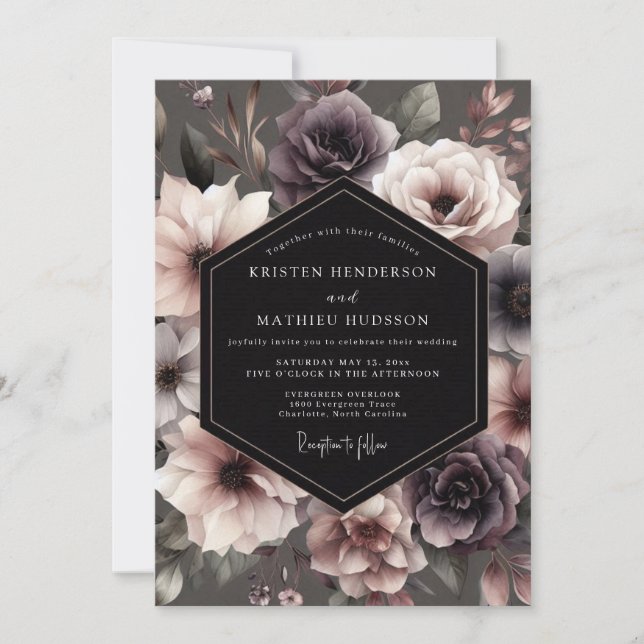 Convites Casamento Florido Slate Roxo Temperamental (Frente)