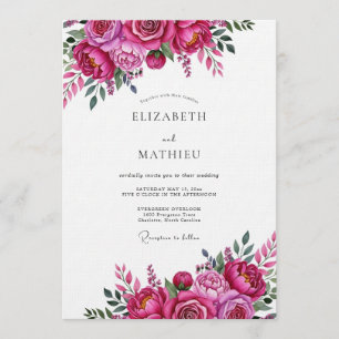 Convites Casamento Florido Vibrante Magenta