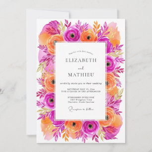 Convites Casamento Florido Vibrante Magenta