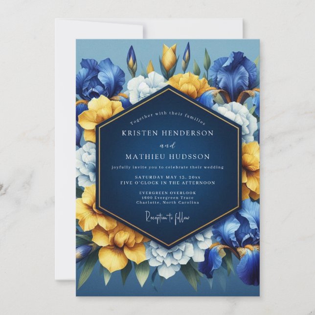 Convites Casamento Florido Vibrante Safira (Frente)
