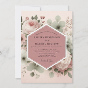 Convites Casamento Florido Vintage Rosa Empoeirada