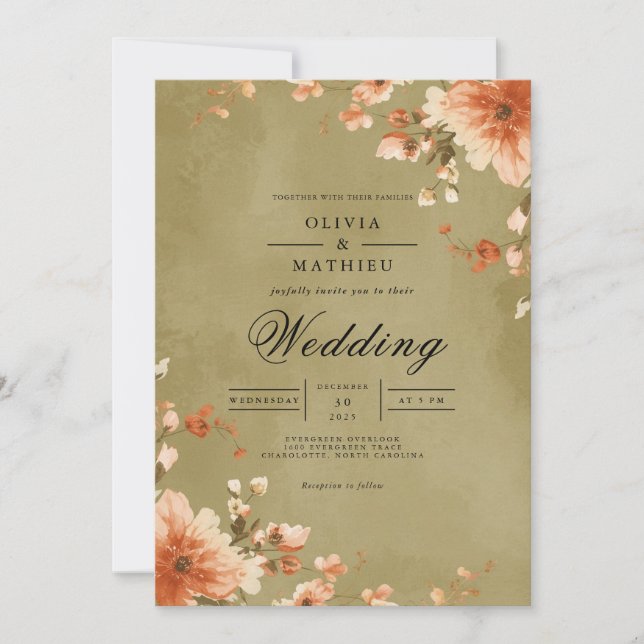 Convites Casamento Flourish Amber Blossom (Frente)
