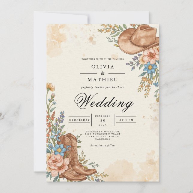 Convites Casamento Flourish Rustic Western Bloom (Frente)