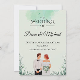 Convites Casamento fluído com aquarela verde personalizada