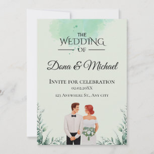 Convites Casamento fluído com aquarela verde personalizada