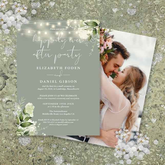 Convites Casamento Focado Greenery Happily Ever After Fotog (Greenery Happily Ever After Eloped Wedding Photo Invitation)