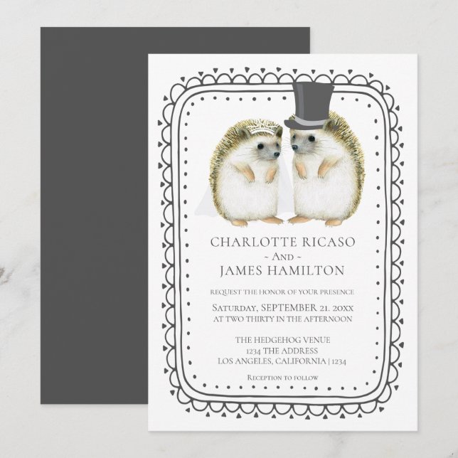 Convites Casamento Fofo Casal Hedgehog Personalizado (Frente/Verso)
