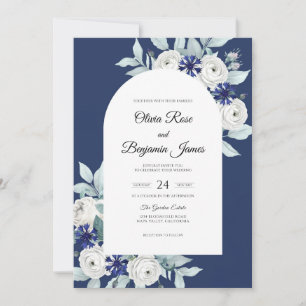 Convites Casamento Folha Branco Quente Navy
