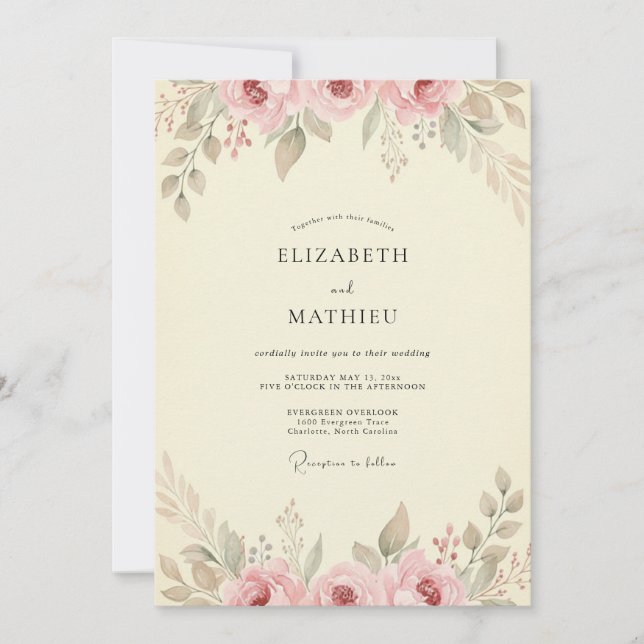 Convites Casamento Folha Creme Mauve (Frente)