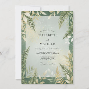 Convites Casamento Folha de Fern Olive Flor Silvestre