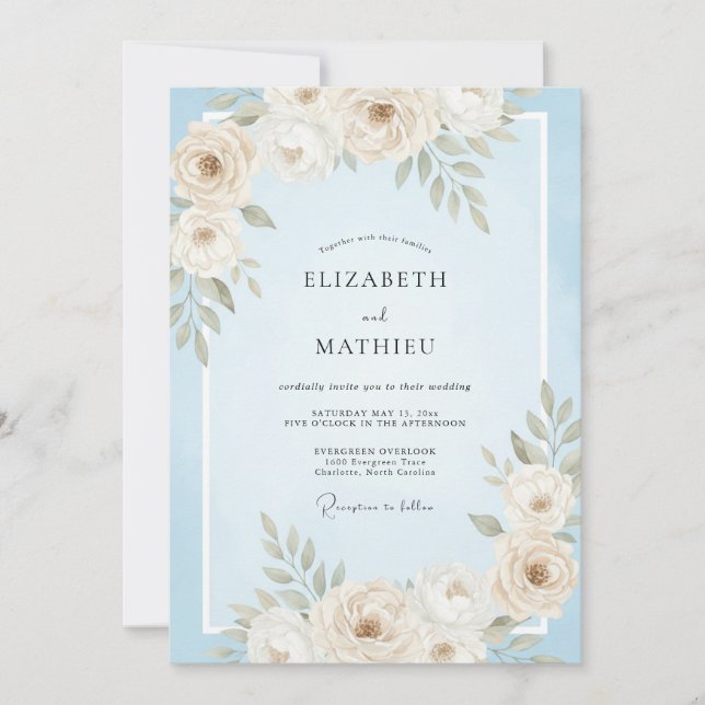 Convites Casamento Folha de Flor de Creme (Frente)
