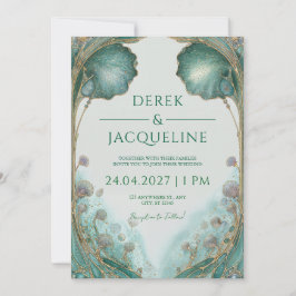 Convites Casamento Folha de Ginkgo em Teal e Dourado Art No