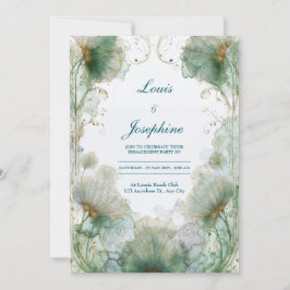 Convites Casamento Folha de Ginkgo Verde Mar Novo Art Gold