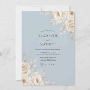 Convites Casamento Folha de Marfim Azul Aço