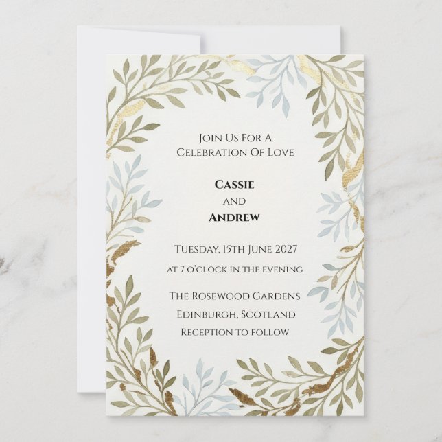 Convites Casamento Folha de Oliveira Salvia (Frente)