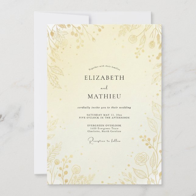 Convites Casamento Folha de Ouro Manteiga (Frente)