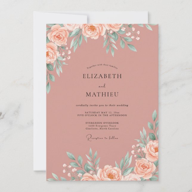 Convites Casamento Folha de Terracota Blush (Frente)