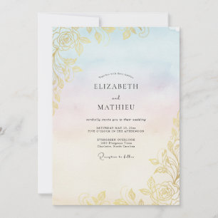 Convites Casamento Folha Dourada Champagne