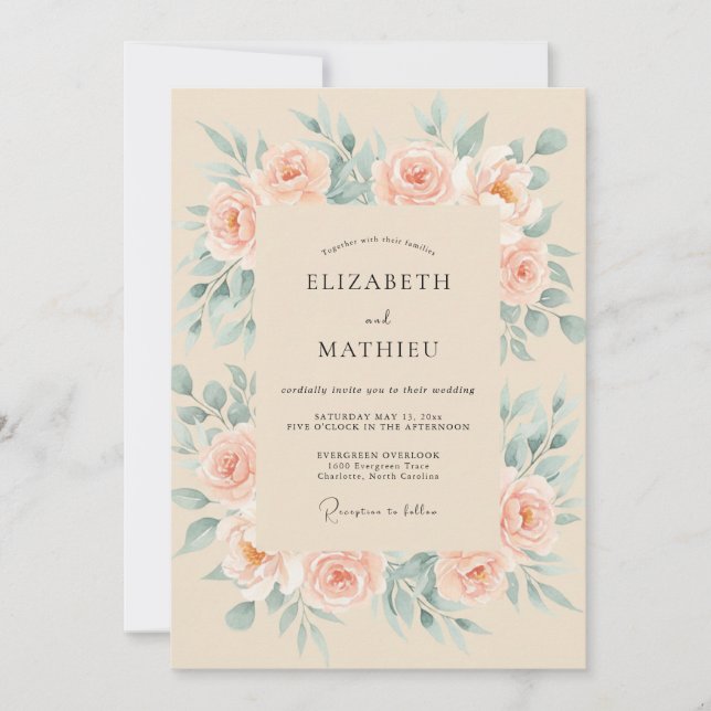 Convites Casamento Folha Menta Champagne (Frente)
