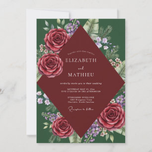 Convites Casamento Folha Tropical Carmesim