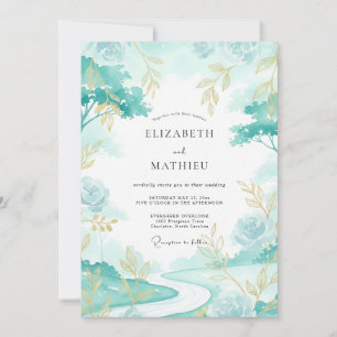 Convites Casamento Folhado Aqua Gold