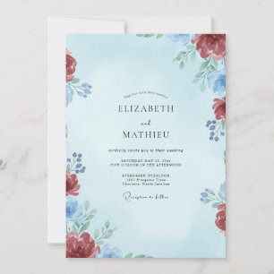 Convites Casamento Folhado Azul Carmesim