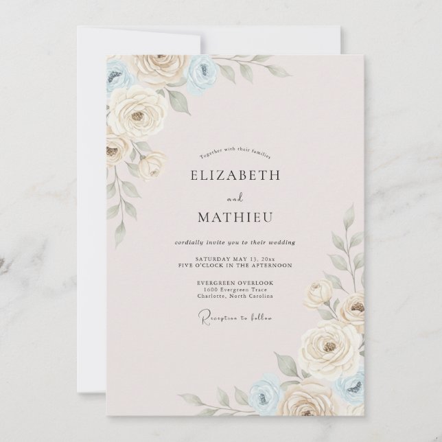 Convites Casamento Folhado Azure Champanhe Dourado (Frente)