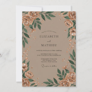 Convites Casamento Folhado de Cobre Taupe