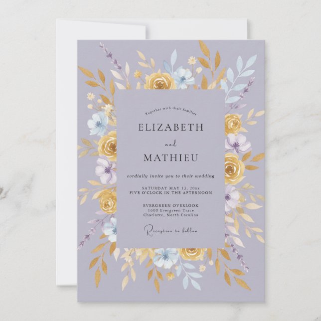 Convites Casamento Folhado de Dourado Morna Vinca (Frente)