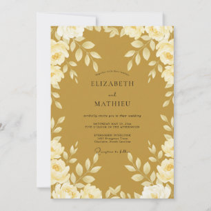 Convites Casamento Folhado de Dourado Mostarda