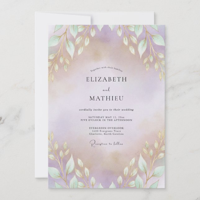 Convites Casamento Folhado de Ouro e Ametista (Frente)