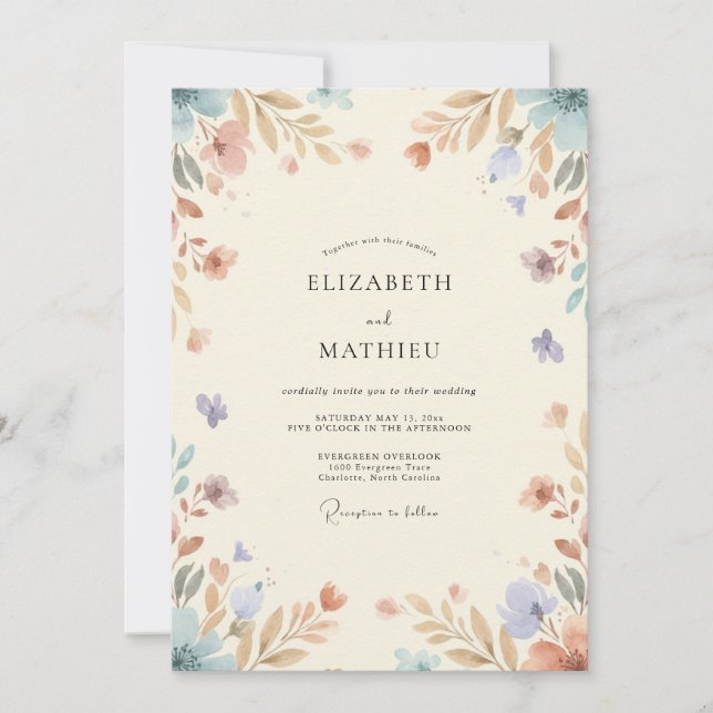 Convites Casamento Folhado Dourado e Periwinkle (Frente)