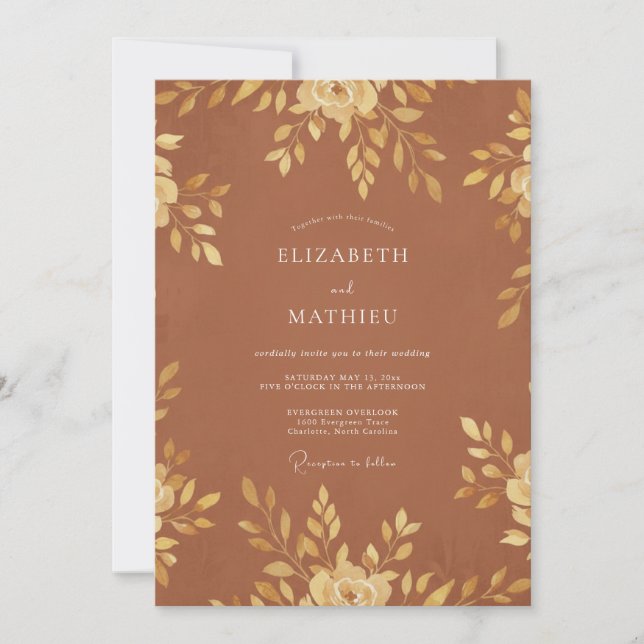 Convites Casamento Folhado Dourado Ferrugem (Frente)