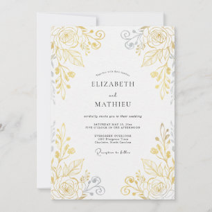 Convites Casamento Folhado em Dourado Metálico