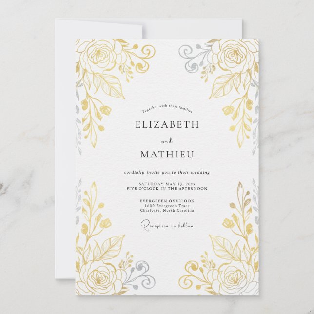 Convites Casamento Folhado em Dourado Metálico (Frente)