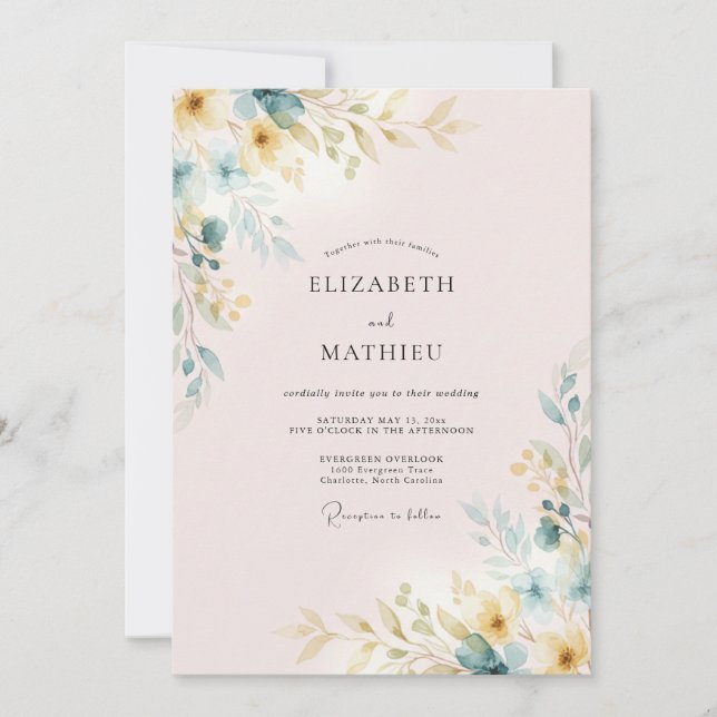 Convites Casamento Folhado em Dourado Rosa (Frente)